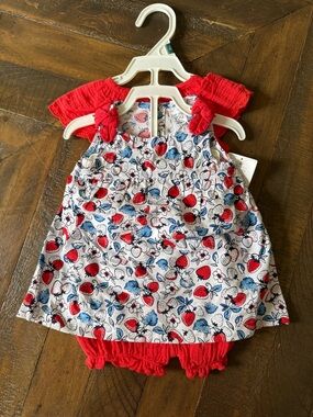 NWT 3pc Carter's (2) Outfits - Red and White Strawberry Print Baby Matching Set